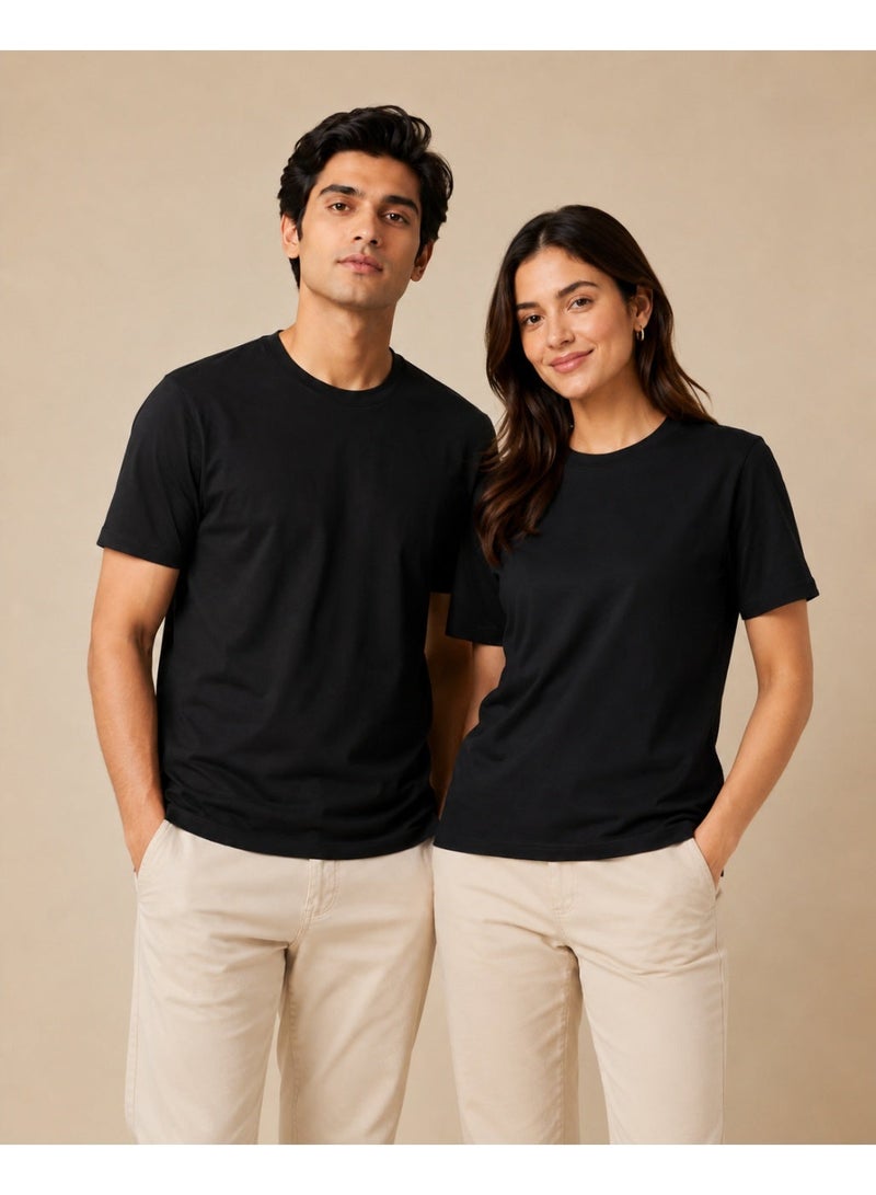 asBERYL Premium Cotton T-Shirt 180 GSM Normal Fit Crew Neck Tee, Black - Image 4