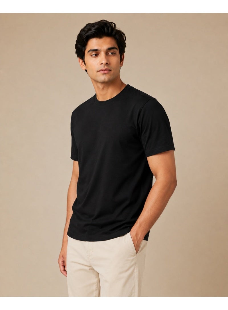 asBERYL Premium Cotton T-Shirt 180 GSM Normal Fit Crew Neck Tee, Black - Image 3