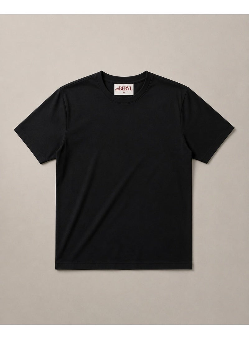 asBERYL Premium Cotton T-Shirt 180 GSM Normal Fit Crew Neck Tee, Black - Image 5