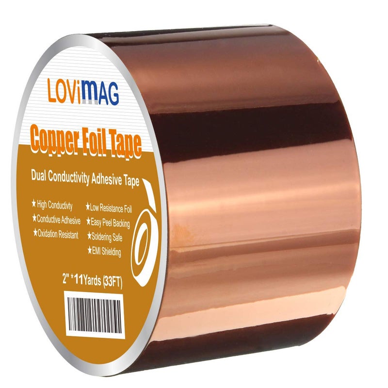 LOVIMAG Copper Foil Tape (2inch X 33 FT) with Conductive Adhesive for Guitar and EMI Shielding, Crafts, Electrical Repairs, Grounding, Adhesive Tape. - Image 1