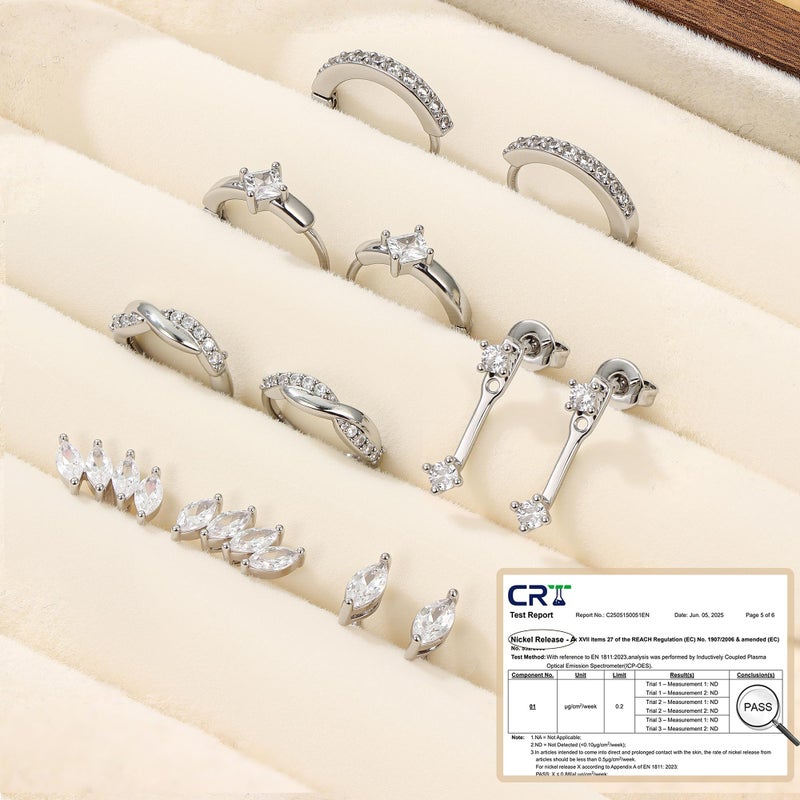 MILACOLATO 6 Pairs 925 Sterling Silver Earrings for Women Trendy, Platinum Plated Small Huggie Hoop Earrings Set, Hypoallergenic Stud Earring Stacks Cartilage Earring Sets for Multiple Piercing Set - Image 5