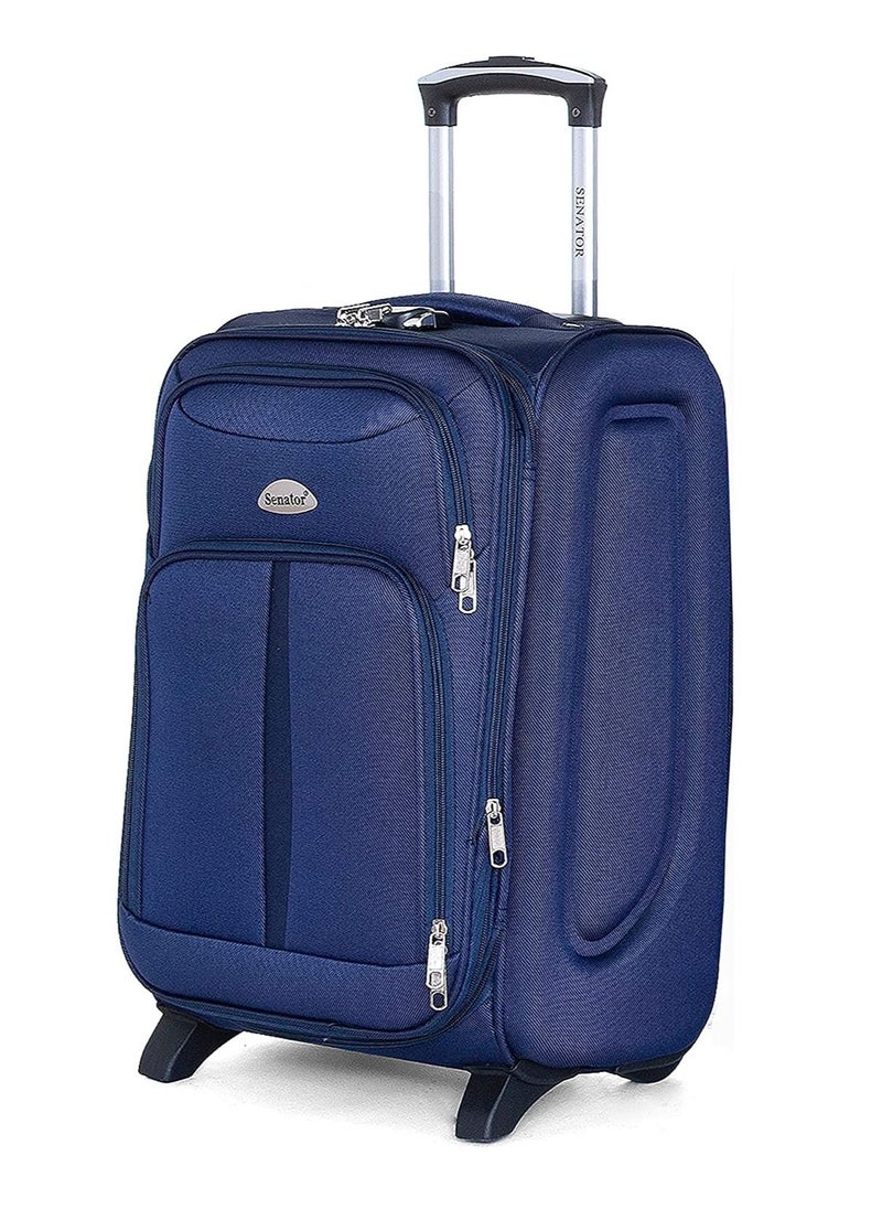 SENATOR - Soft Shell Cabin Size Luggage Trolley Expandable Ultra Lightweight Suitcase With 2 Wheels Navy Blue - Image 1