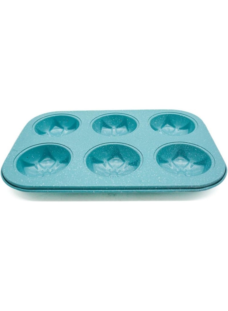 AKDC 6 Cupcake Silicon Mould with Snow flake shape 27x48x39cm - Heat Risistant, Blue - Image 1