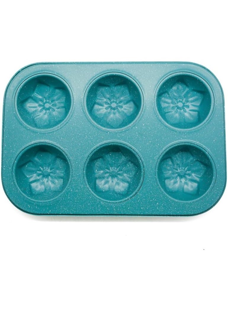 AKDC 6 Cupcake Silicon Mould with Snow flake shape 27x48x39cm - Heat Risistant, Blue - Image 2