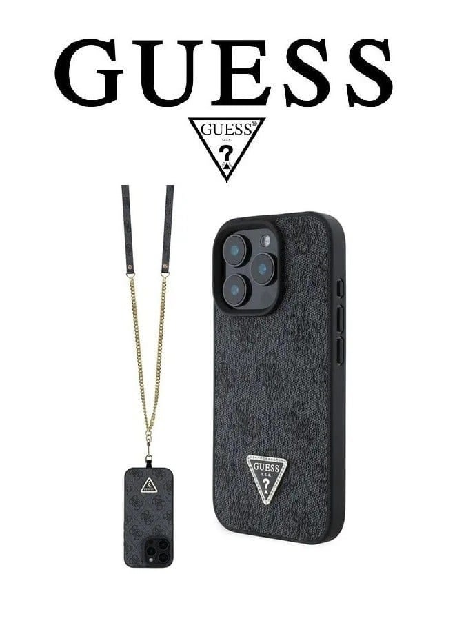 GUESS Stylish French Design Shockproof Leather Phone Case with Original GUESS Logo and Removable Strap for iPhone 16 Pro Max - Image 1