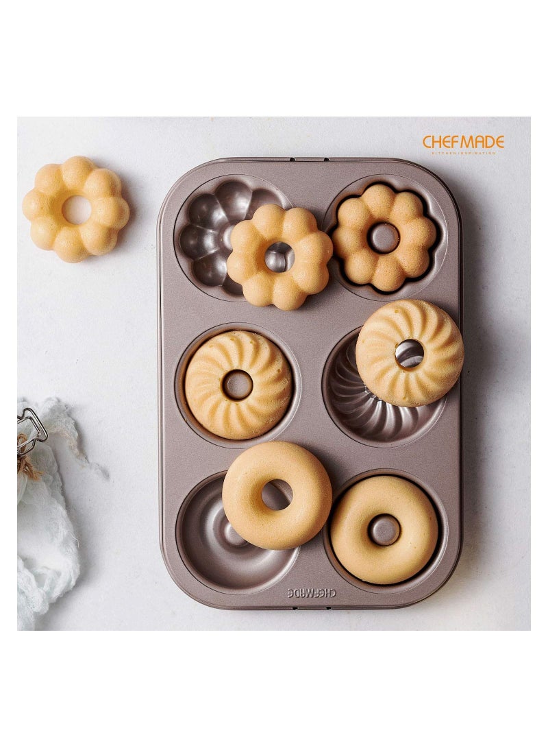 شيف ميد قالب دونات للكيك ، 6 تجاويف ، نمط غير لاصق ، أواني خبز دونات - Image 3