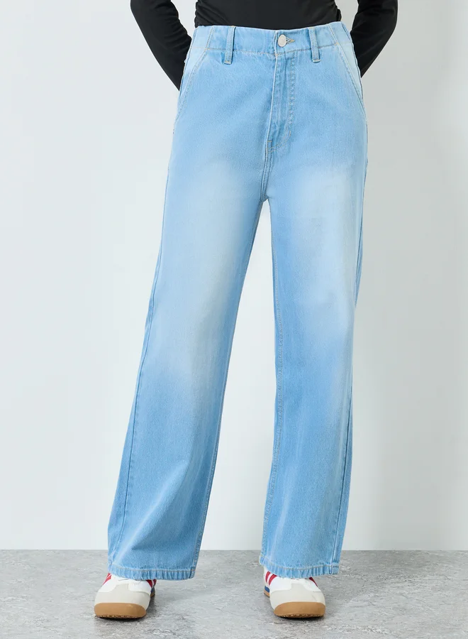 Styli  Women High Rise Wide Leg Jeans for Women | Best Price UAE