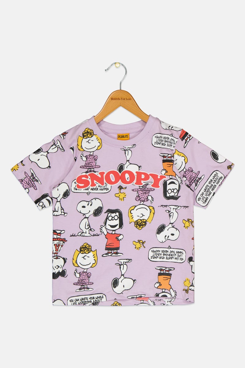 Peanuts Toddlers Girl Crew Neck Allover Print Top, Multicolor - Image 2