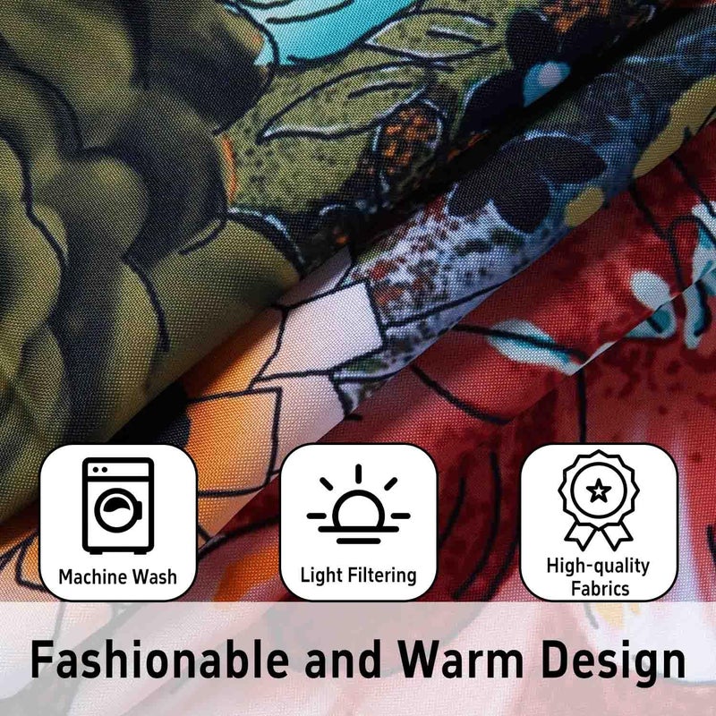 sdhinlwo Boho Kitchen Curtains Sets for Windows Bohemian Flower Curtain Sink Window Valance 3 Piece Set Floral Kitchen Decor Tier Curtains 3 Panels for Living Room Bedroom - Image 4