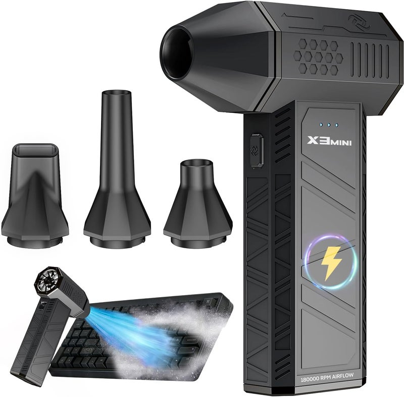 KONPAYDE Compressed Air Duster, 180000RPM Electric Air Duster, Rechargeable Cordless Air Blower with 3-Gear Turbo Fan, Canned Air Alternative for Keyboard, PC, Computer, Car, Home & Outdoor Use (Pure Black) - Image 1