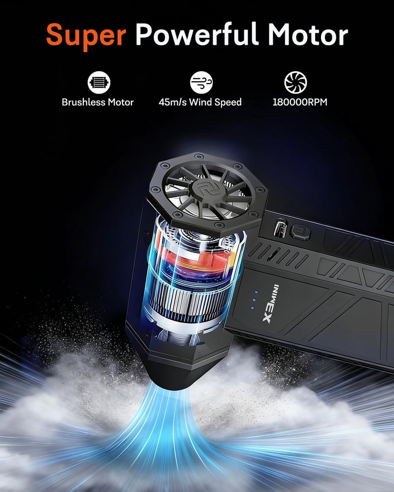 KONPAYDE Compressed Air Duster, 180000RPM Electric Air Duster, Rechargeable Cordless Air Blower with 3-Gear Turbo Fan, Canned Air Alternative for Keyboard, PC, Computer, Car, Home & Outdoor Use (Pure Black) - Image 2