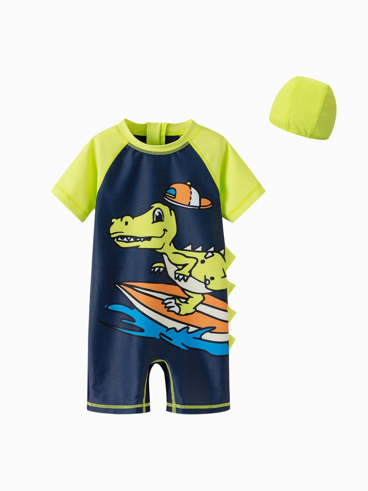 بالابالا بدلة سباحة للبأكمام قصيرة مع قبعة مطابقة للأولاد - Image 1