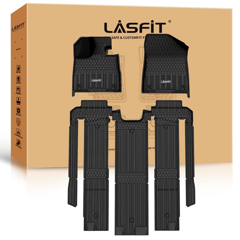 LASFIT Floor Mats for Toyota Sienna 7 Seats 20212025 Only for 7 Seat Not Fit 2025 Platinum Edition All Weather TPE Custom Fit Floor Liner for Toyota 7 Passenger Front and Rear Car Mat Black