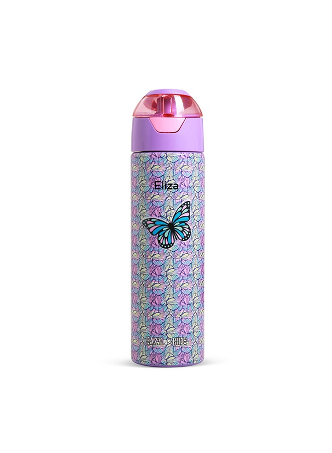 Eazy Kids - Personalized Insulated Stainless Steel Water Bottle w / Spray -Butterfly, 640ml Purple - Image 1