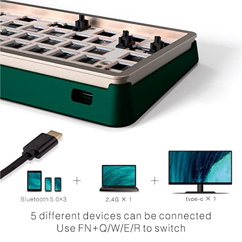 DRAOZA GK61 Custom DIY Gaming Mechanical Keyboard Kit, Aluminum Metal CNC Shell, RGB Hot Swap 3pin/5pin Switch, Programmable Triple Mode Bluetooth 5.0/USB-C Wired/2.4GHz Wireless(Green) - Image 2