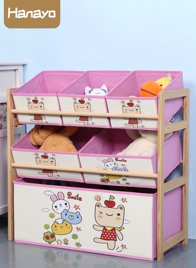 Hanayo Toys Organizer Kids Toy Storage Organizer 6 Storage Bins Extra Large Capacity Best Toy Organizer with Storage Box Multifunctional Toy Box and Storage Rack Nursery and Kids Room Boys Girls(Pink) - Image 1