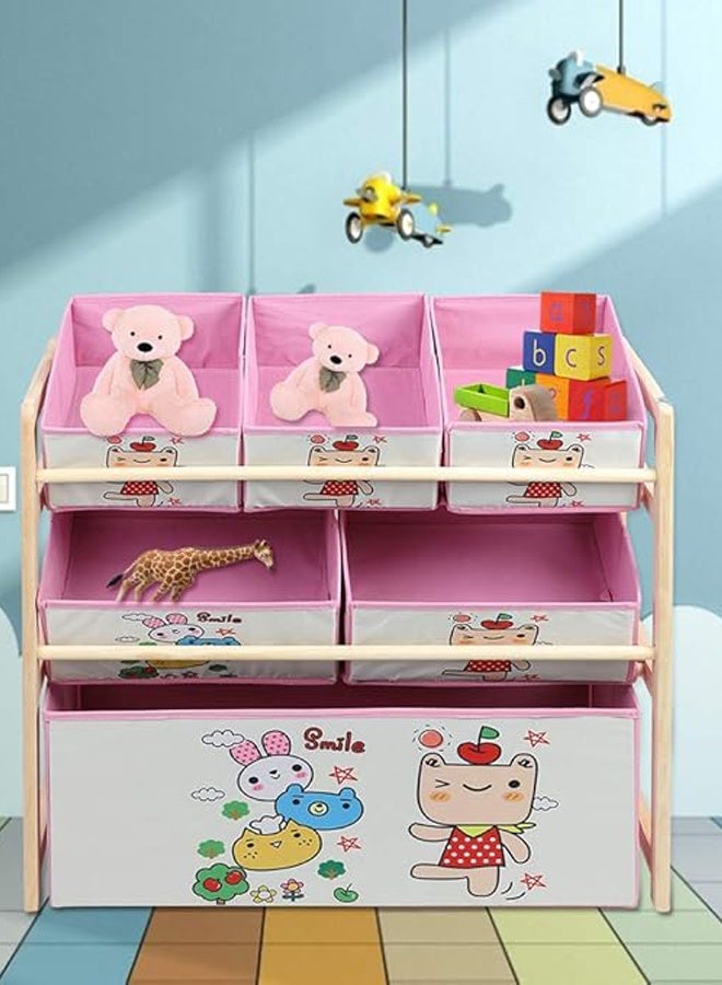 Hanayo Toys Organizer Kids Toy Storage Organizer 6 Storage Bins Extra Large Capacity Best Toy Organizer with Storage Box Multifunctional Toy Box and Storage Rack Nursery and Kids Room Boys Girls(Pink) - Image 2