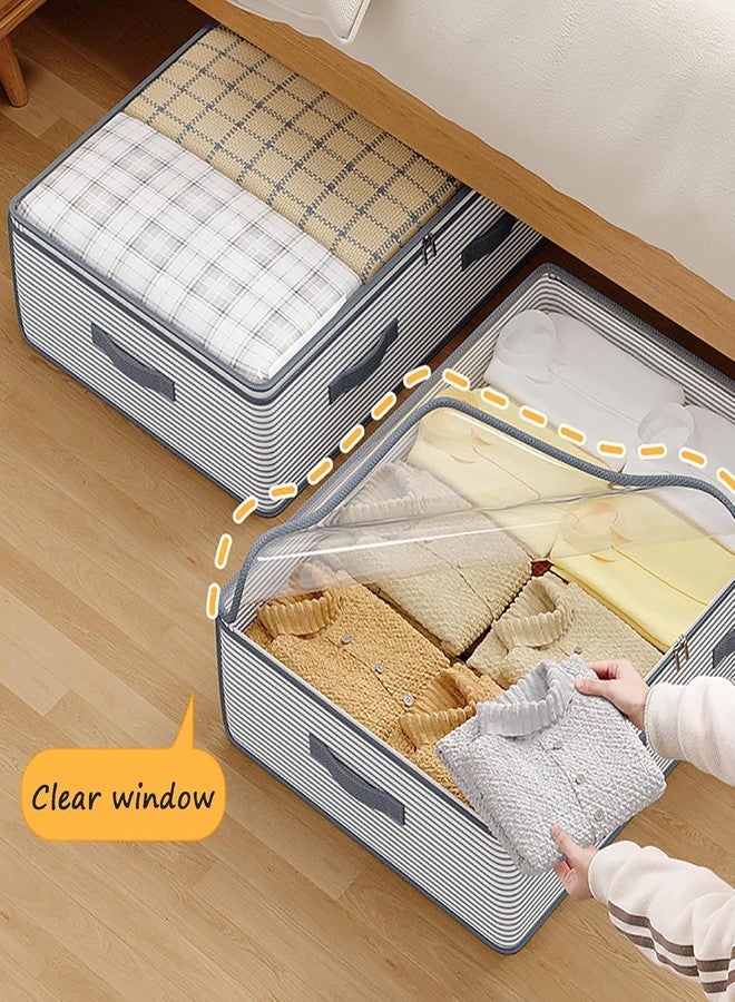 homenity® - Under Bed Storage Container with Clear Window, Foldable Design, Grey Linen Fabric, Clothes Organiser with Handles,60×44x20 cms - Image 3