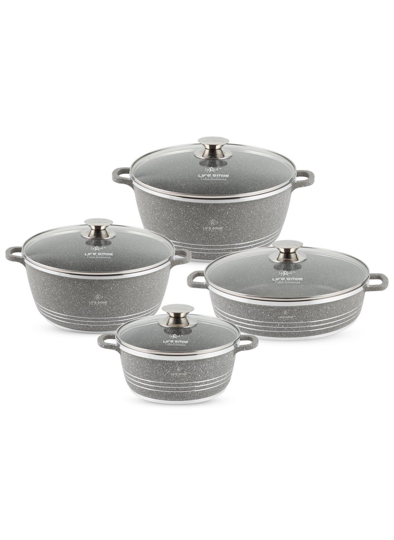 Life Smile - 8-Piece Granite Cookware Set Kitchen Pots and Pans Set Includes Stock Pots and Low Pot Non Stick Cooking Set Healthy 100% PFOA & PFAS Free - Image 1