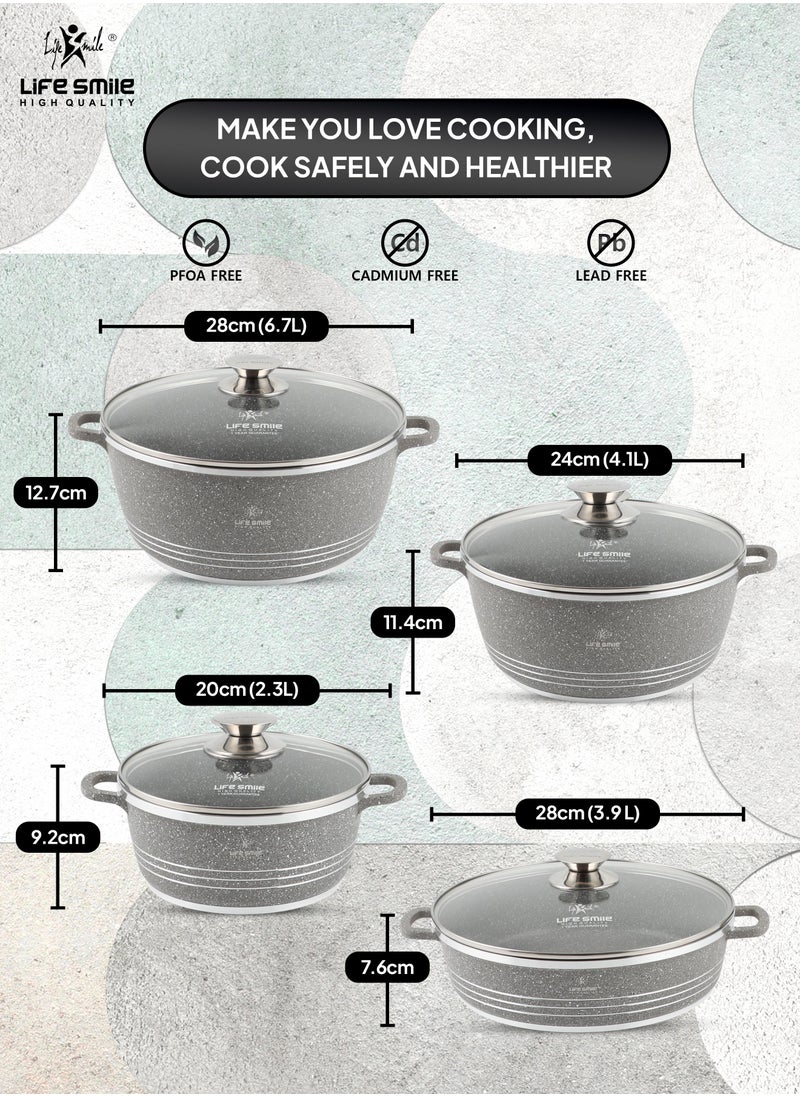 Life Smile - 8-Piece Granite Cookware Set Kitchen Pots and Pans Set Includes Stock Pots and Low Pot Non Stick Cooking Set Healthy 100% PFOA & PFAS Free - Image 1