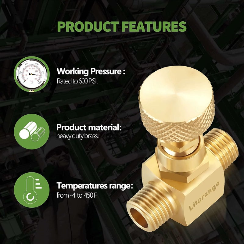 LitOrange 1 Pack Heavy Duty Brass Replacement Control Needle Valve 1/4" Male NPT X 1/4" Female NPT Connection（Pack of 1) - Image 5