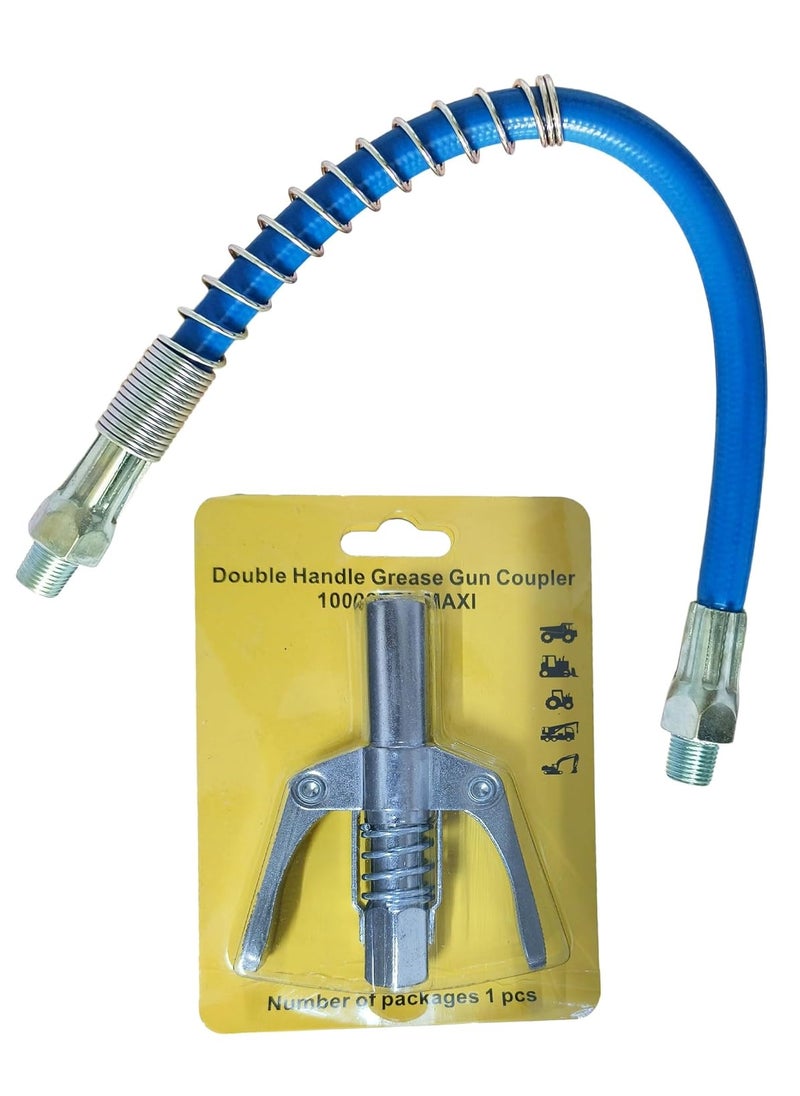 Inditrust - Inditrust 1pc Double handle Grease Gun Coupler with 1pc 30cm Hose 10000 PSI compatible with All Grease Guns 18 - Image 1