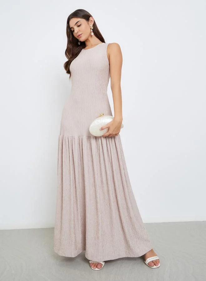 Styli Styli Textured Sleeveless A-Line Maxi Dress