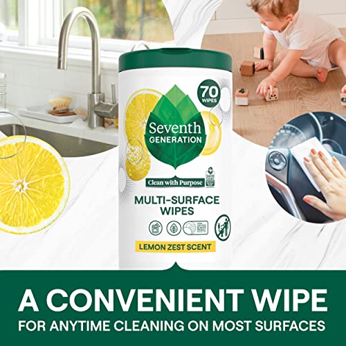 Seventh Generation Multi-Surface Cleaning Wipes, Lemon Zest Scent, Cuts Grease & Grime, 70 Wipes - Image 2