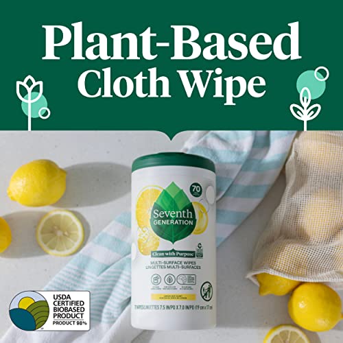 Seventh Generation Multi-Surface Cleaning Wipes, Lemon Zest Scent, Cuts Grease & Grime, 70 Wipes - Image 5