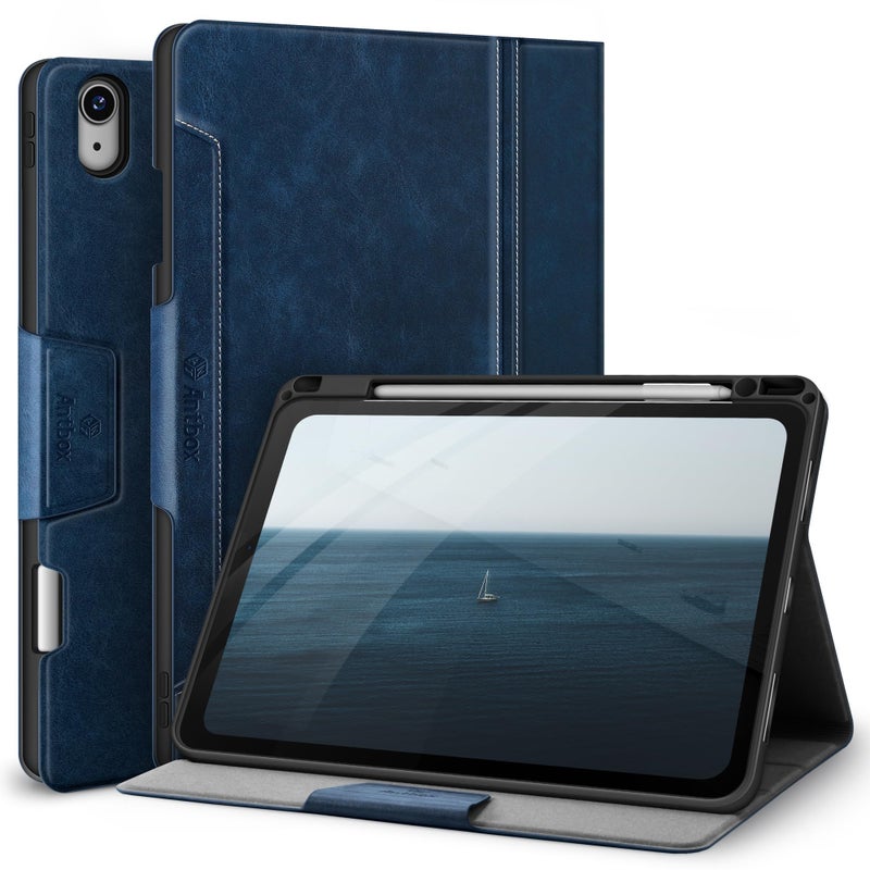 Antbox Case for iPad Air 11-inch M4/M3/M2 (2026/2025/2024), iPad Air 5th/4th Generation 10.9'' Vegan Leather with Pencil Holder Typing Angle Auto Sleep/Wake Muti-Stand (Blue) - Image 1