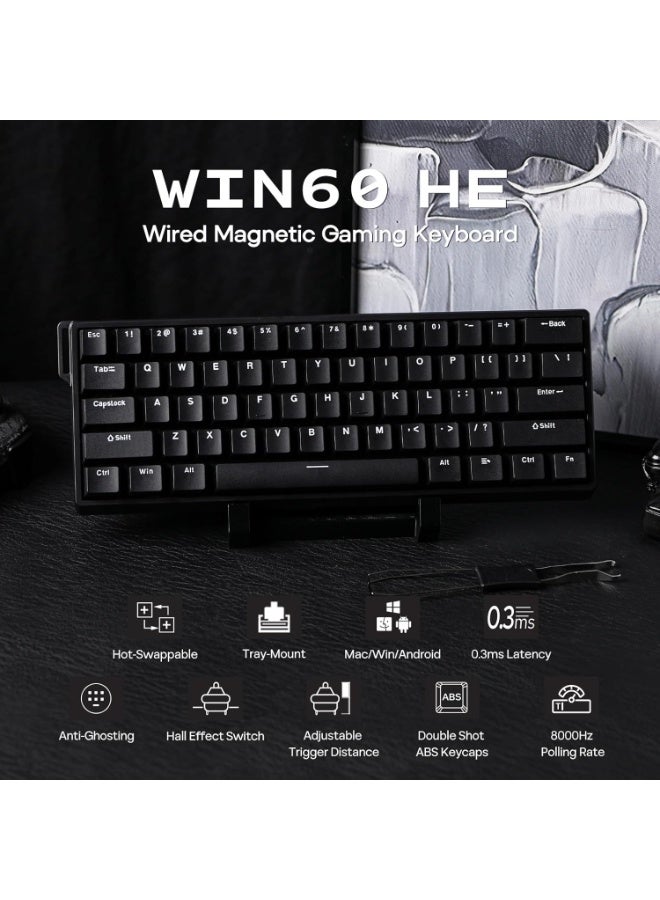 AULA WIN60 HE Magnetic Gaming Keyboard, Wired Connection, 60% Keys, 61 RGB Keys, Adjustable Polling Rate, 8000 Hz Keys, Hall Effect Switches, Rapid Trigger Gaming Switching (Black) - Image 2