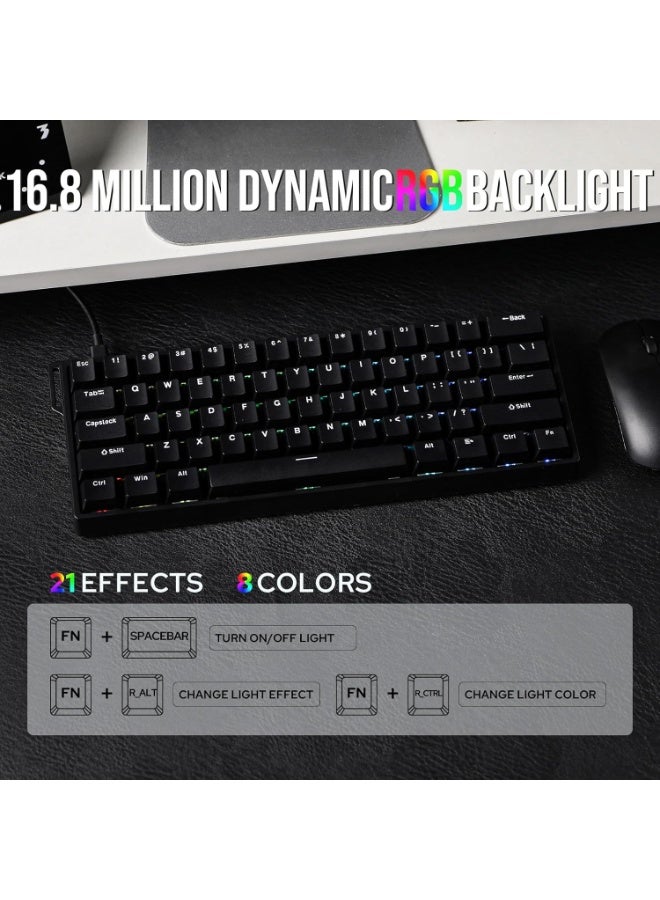 AULA WIN60 HE Magnetic Gaming Keyboard, Wired Connection, 60% Keys, 61 RGB Keys, Adjustable Polling Rate, 8000 Hz Keys, Hall Effect Switches, Rapid Trigger Gaming Switching (Black) - Image 3