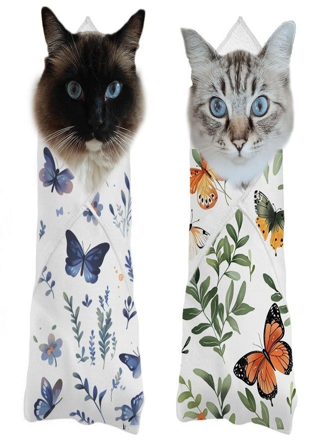 Oncpcare 2PCS Cat Wrap for Cutting Nails, 21x21in Self-Adherent Pet Cat Grooming Wrap for Medicine, Nail Clipping, Teeth Brushing, Ear Cleaning | Anti-Escape Anti-Bite Anti-Scratch (Butterfly) - Image 1