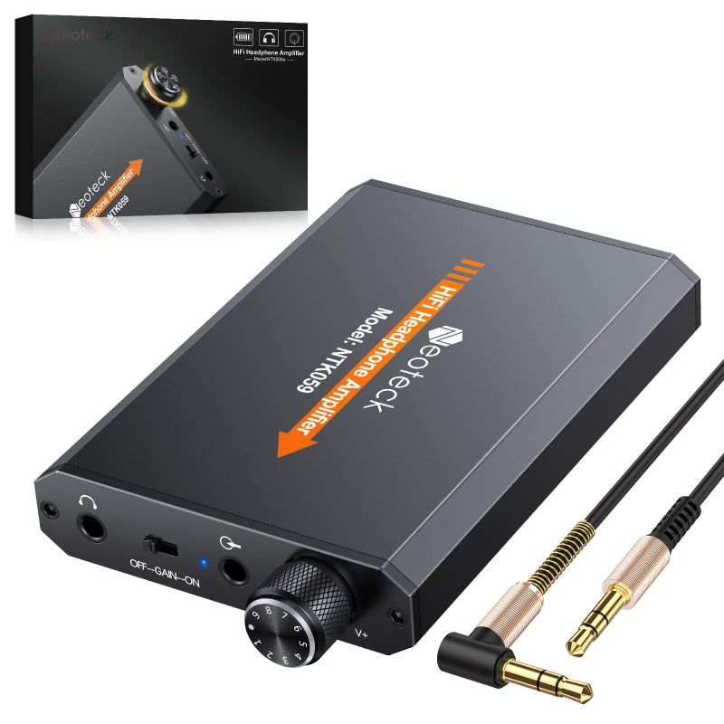 Neoteck Portable 3.5mm Headphone Amplifier Two-Stage Gain Switch, 16-150 Ohm, Aluminum Matte Surface - Image 1