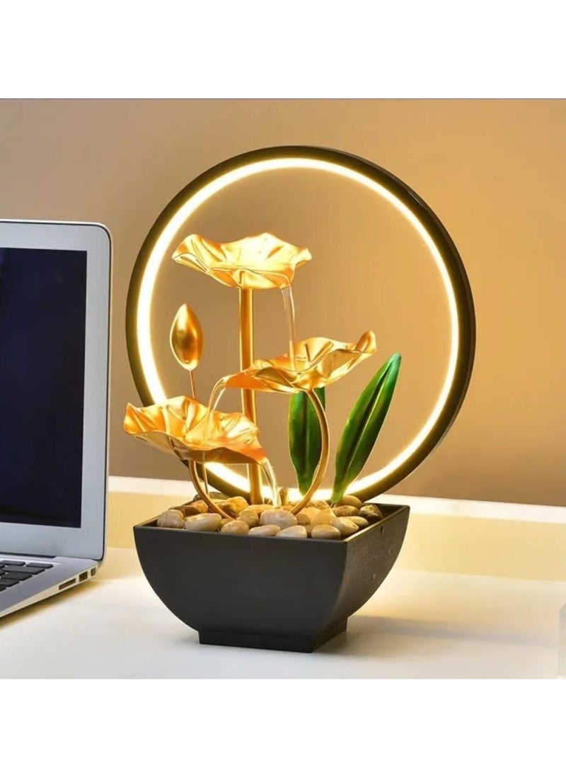 سايلتو نافورة طاولة تعمل عبر USB مع أحجار طبيعية وأضواء LED دائرية، تعمل كمرطب هواء على سطح الطاولة، مثالية لغرف النوم، المنزل والمكتب كقطعة ديكور ووظيفة ترطيب. - Image 4