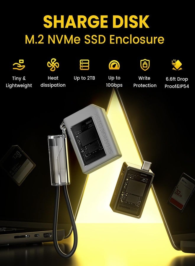 شارج علبة أقراص SSD من SHARGE مزودة بمروحة نشطة، علبة أقراص SSD من نوع M.2 NVMe بسرعة 10 جيجابت في الثانية، منفذ USB-C 3.2 Gen2، قارئ أقراص NVMe، تدعم مفاتيح M وأقراص SSD بحجم 2230، لون رمادي - Image 2