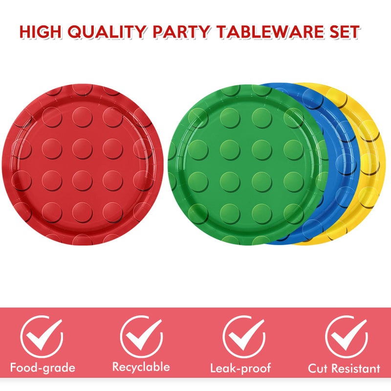 DURYGEN 80PCS Building Blocks Themed Birthday Party Decorations Colorful Building Block Tableware Paper Plates Napkins Set for Boys, Kidâ€™s Birthday Party Decorations Serve 20 - Image 4