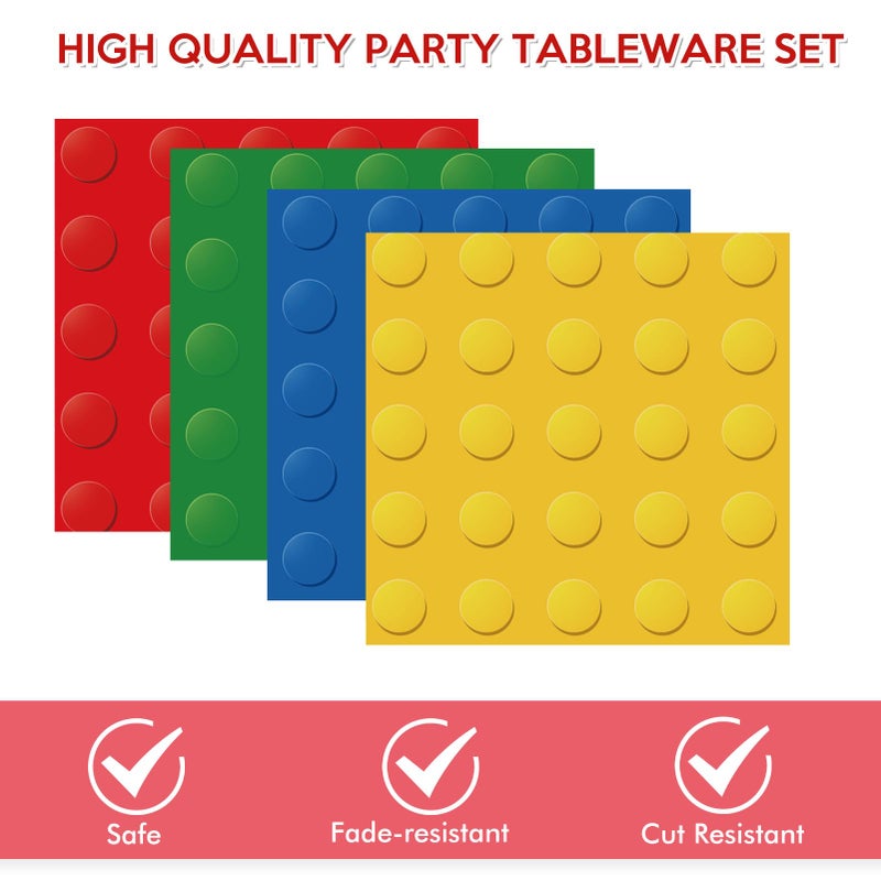 DURYGEN 80PCS Building Blocks Themed Birthday Party Decorations Colorful Building Block Tableware Paper Plates Napkins Set for Boys, Kidâ€™s Birthday Party Decorations Serve 20 - Image 3