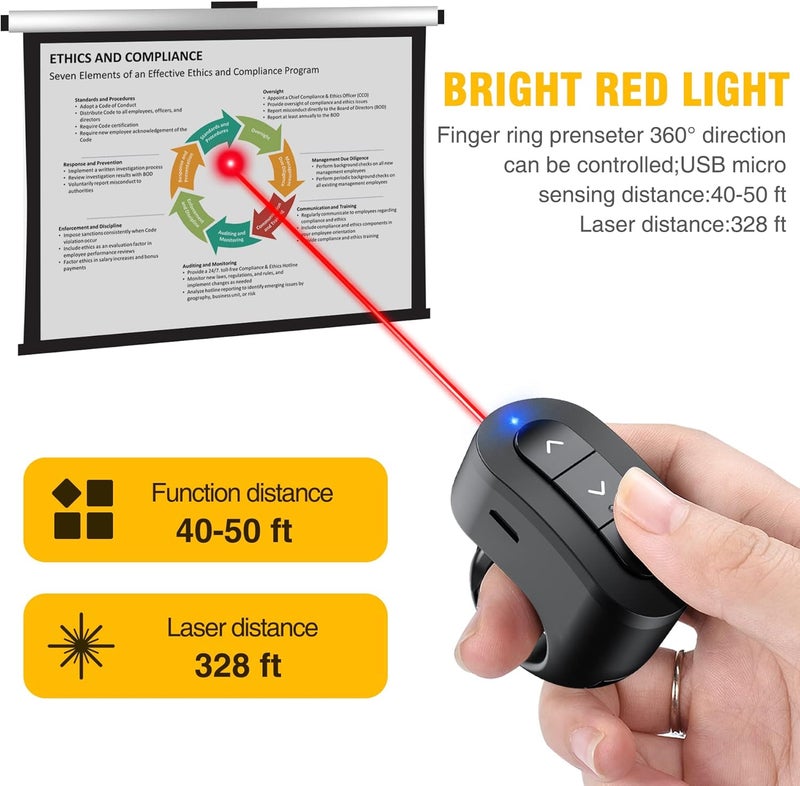 Dino Strike Presentation Clicker USB Rechargeable Powerpoint Clicker, Finger Ring RF 2.4GHz Wireless Presenter Remote Clicker for Powerpoint Presentations for Mac Laptop PC - Image 3
