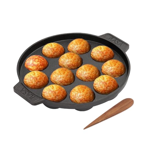 RASA Cookware Pre-Seasoned Cast Iron Paniyaram Pan with Spatula | 12-Pit, 8.3 Inch/21 cm, 1.6 kg | Naturally Non-Stick | Paddu Maker | Appam Patra, Paniyarakkal Pan for Appe | Induction Friendly - Image 1