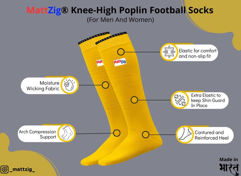 MATTZIG ® Club Football Kit (One Pair of Knee Length Poplin Socks + One Pair of Shin Guard + One Pair of Cotton Arm Sleeves + One Kit Bag) (Yellow) - Image 2
