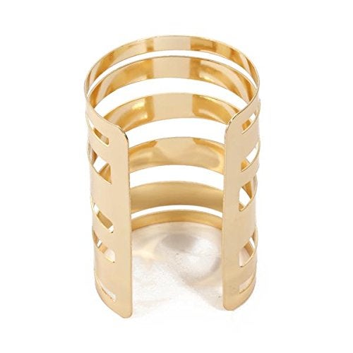 QTMY Alloy Metal Gold Hollow Hoop Open Cuff Wide Bracelet Bangle for Women Egyptian Costume(Gold2) - Image 5