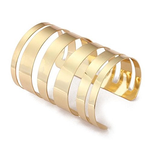 QTMY Alloy Metal Gold Hollow Hoop Open Cuff Wide Bracelet Bangle for Women Egyptian Costume(Gold2) - Image 2