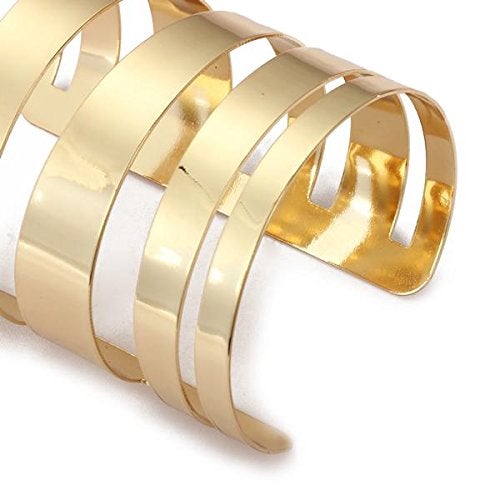 QTMY Alloy Metal Gold Hollow Hoop Open Cuff Wide Bracelet Bangle for Women Egyptian Costume(Gold2) - Image 4
