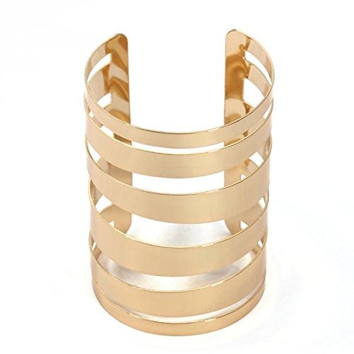 QTMY Alloy Metal Gold Hollow Hoop Open Cuff Wide Bracelet Bangle for Women Egyptian Costume(Gold2) - Image 3