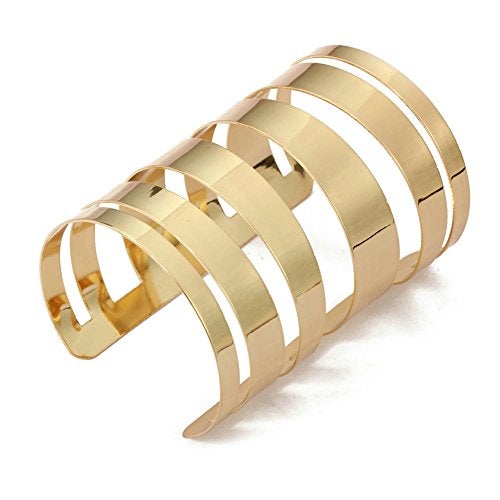 QTMY Alloy Metal Gold Hollow Hoop Open Cuff Wide Bracelet Bangle for Women Egyptian Costume(Gold2) - Image 1