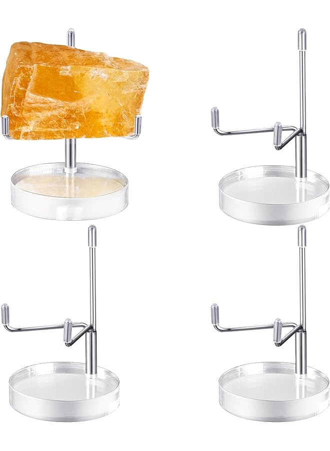 The Bros Adjustable Metal Arms Display Stand Easel, 4 Pcs Crystal Display Stand, Clear Display Easel Stands Pedestal, with Acrylic Base, Small Collectibles Display Stands for Mineral Agate Collectibles - Image 1