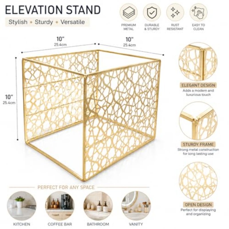 GN 1/2 Gold Elevation Stand 10" 25.4 cm Height, Decorative Buffet Riser for Catering and Events Laser-Cut Stainless Steel Display Stand, Durable Gold Finish for Food and Décor - Image 2