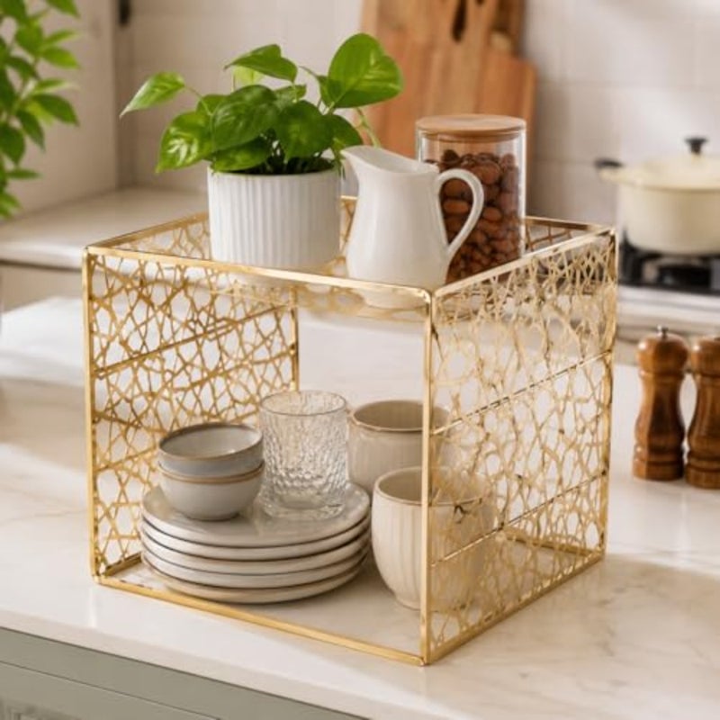 GN 1/2 Gold Elevation Stand 10" 25.4 cm Height, Decorative Buffet Riser for Catering and Events Laser-Cut Stainless Steel Display Stand, Durable Gold Finish for Food and Décor - Image 4