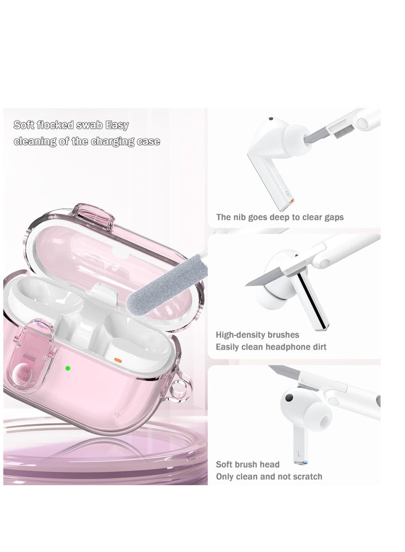 Case for Samsung Galaxy Buds 3 and Galaxy Buds 3 Pro 2024, Rugged Shockproof Soft Clear Case with Security Locking Clip and Cleaning Kit, Clear Pink  - Image 2